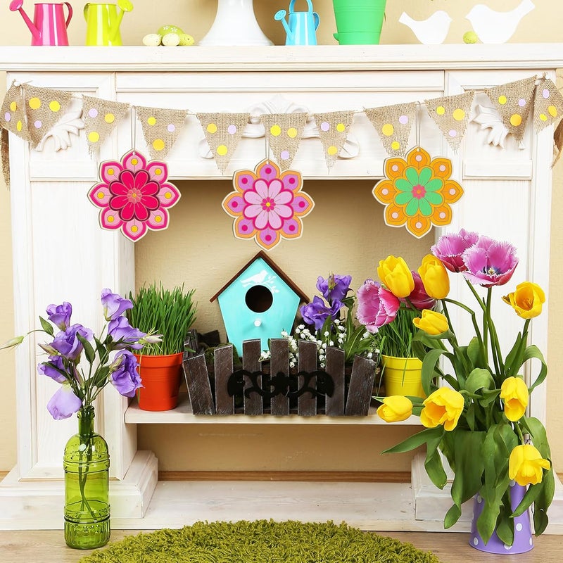 Sophena Large Size 7 inch Wooden Spring Ornaments to Paint, Wooden Flower Cutouts DIY Blank Unfinished Round Wood Discs Ornament for Crafts Hanging Decorations(10PCS) - Image 3